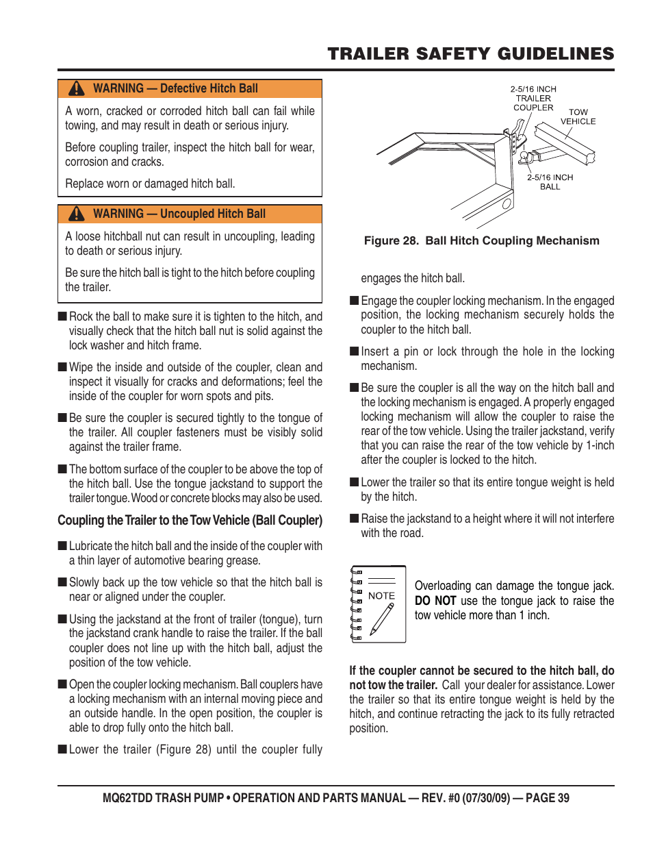 Trailer safety guidelines | Multiquip MQ62TDD User Manual | Page 39 / 116
