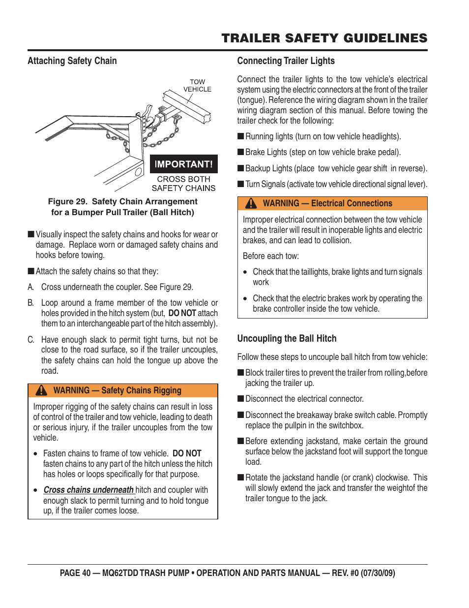 Trailer safety guidelines | Multiquip MQ62TDD User Manual | Page 40 / 116