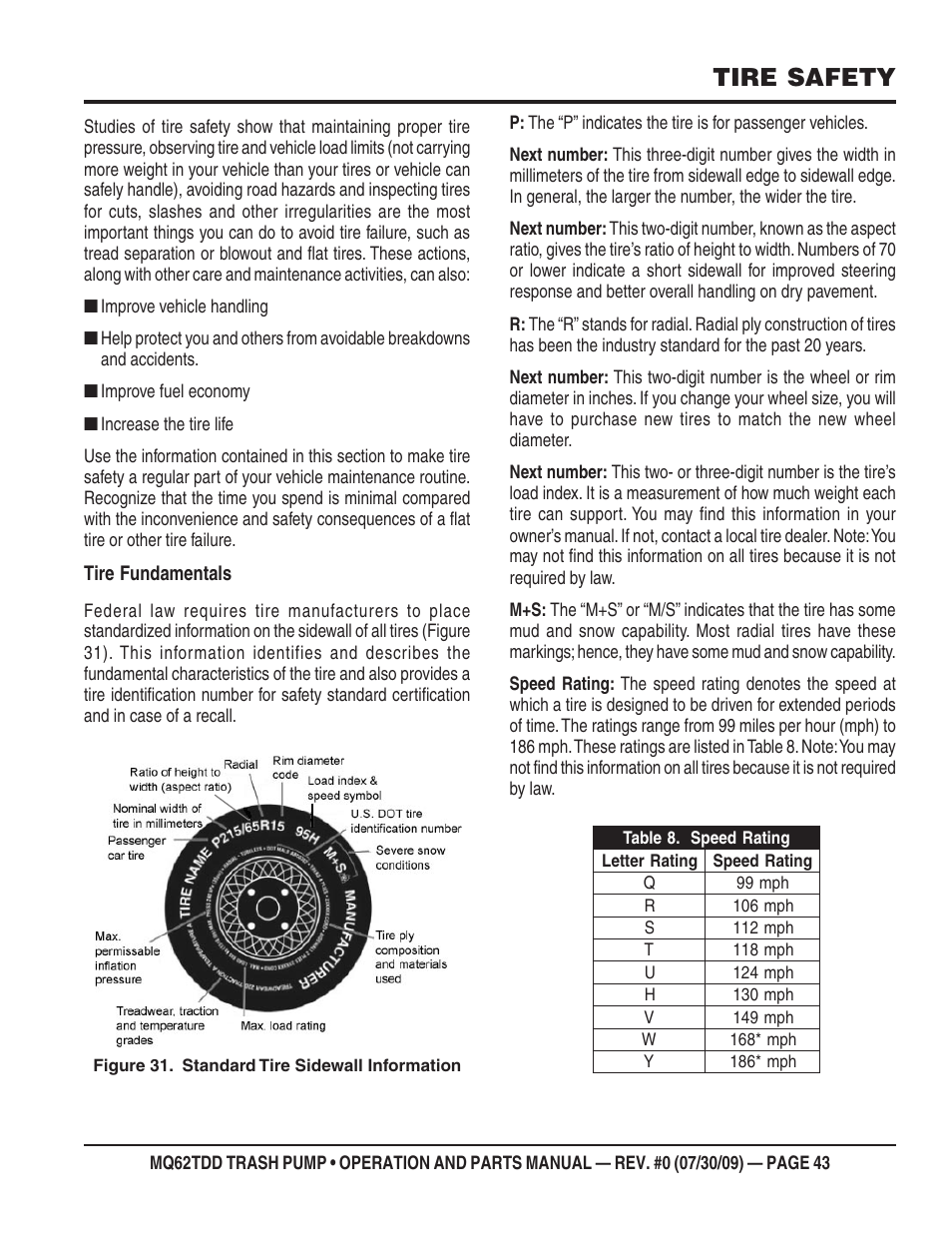 Tire safety | Multiquip MQ62TDD User Manual | Page 43 / 116