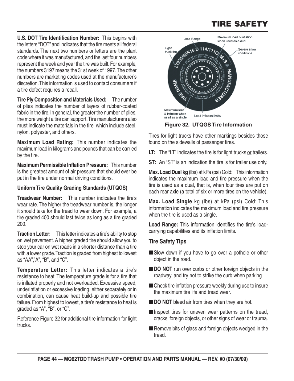 Tire safety | Multiquip MQ62TDD User Manual | Page 44 / 116