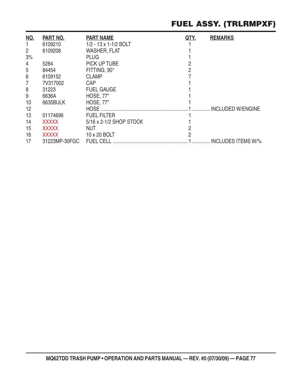 Fuel assy. (trlrmpxf) | Multiquip MQ62TDD User Manual | Page 77 / 116