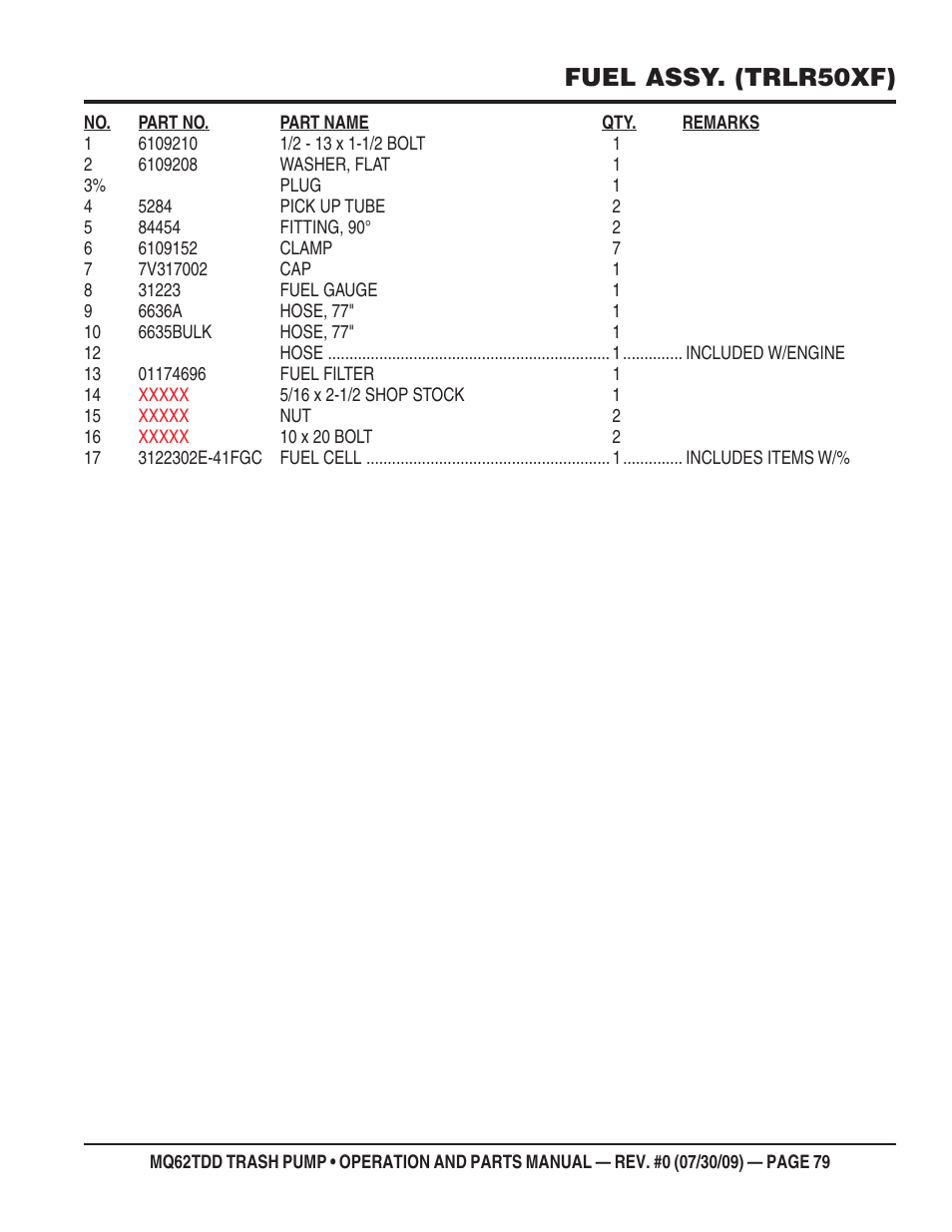 Fuel assy. (trlr50xf) | Multiquip MQ62TDD User Manual | Page 79 / 116