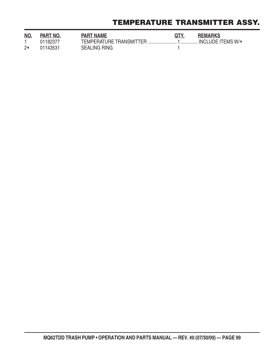 Temperature transmitter assy | Multiquip MQ62TDD User Manual | Page 99 / 116