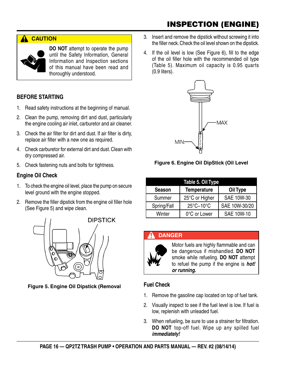 Inspection (engine) | Multiquip QP2TZ User Manual | Page 16 / 36