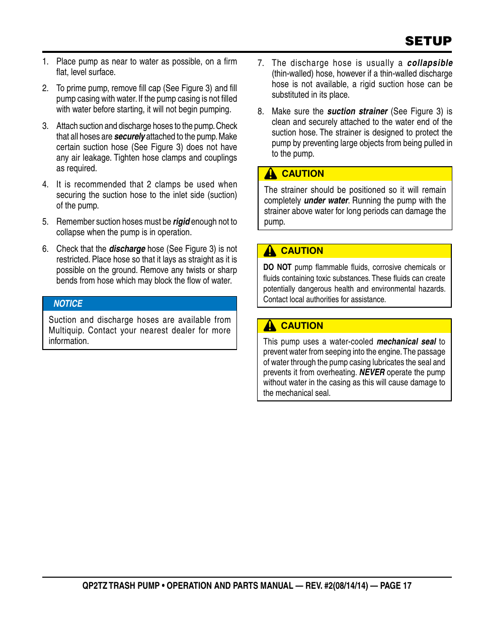 Setup | Multiquip QP2TZ User Manual | Page 17 / 36