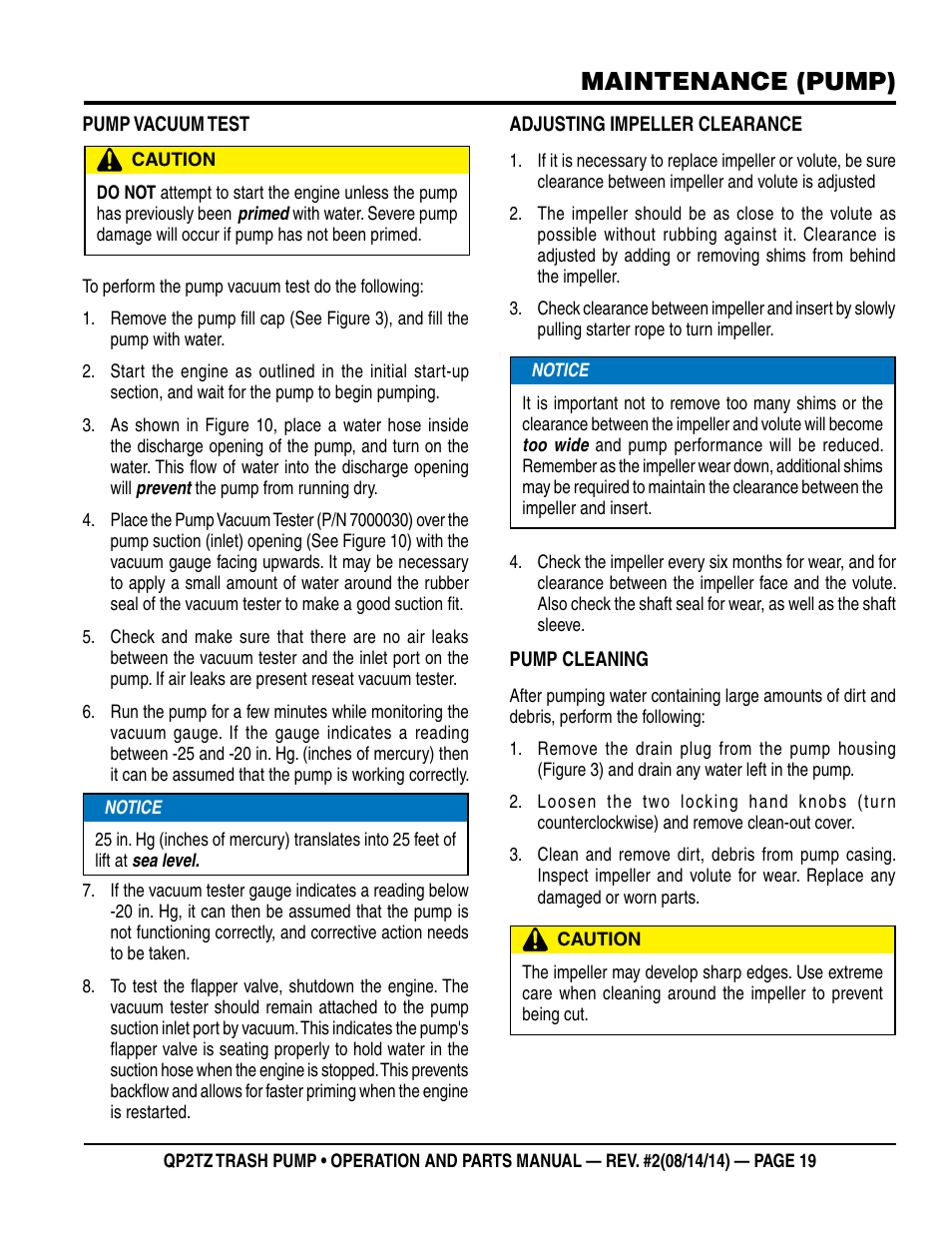 Maintenance (pump) | Multiquip QP2TZ User Manual | Page 19 / 36