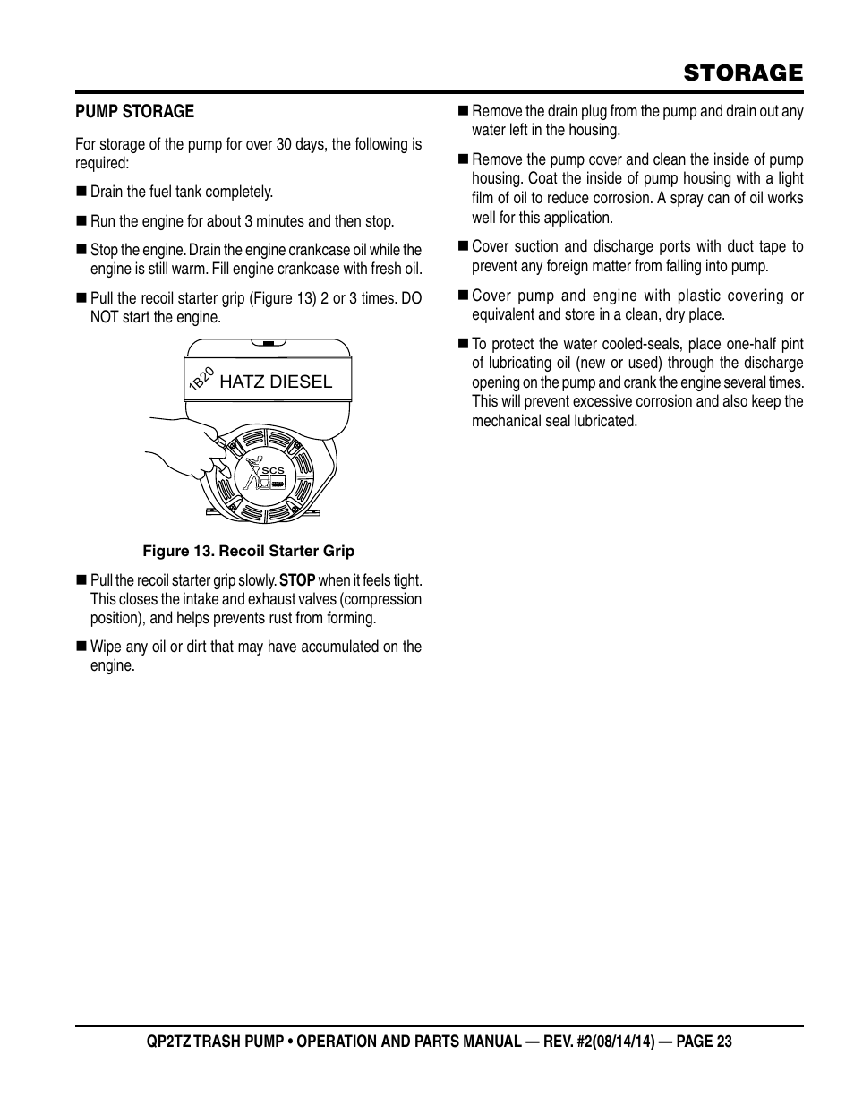Storage | Multiquip QP2TZ User Manual | Page 23 / 36