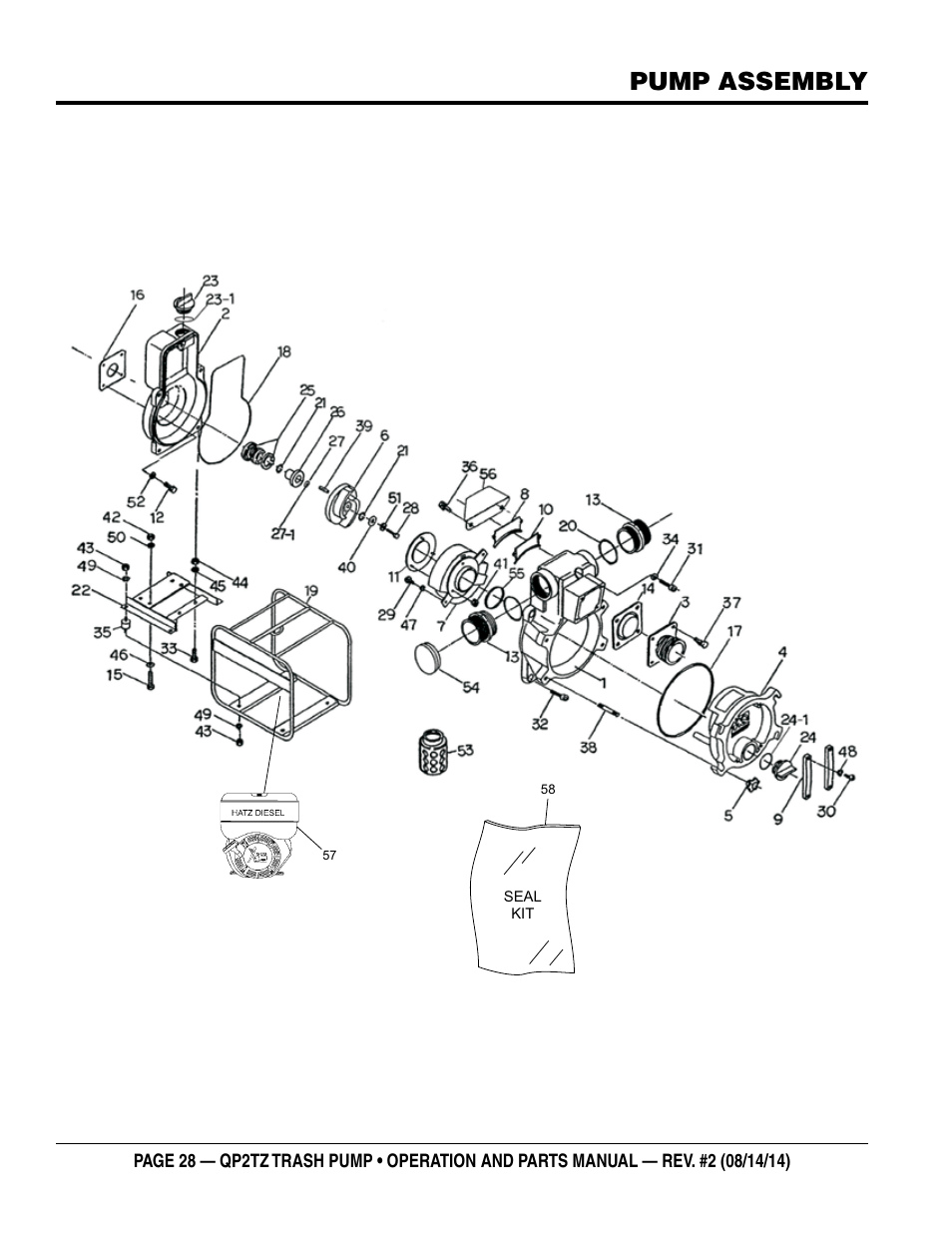 Pump assembly | Multiquip QP2TZ User Manual | Page 28 / 36