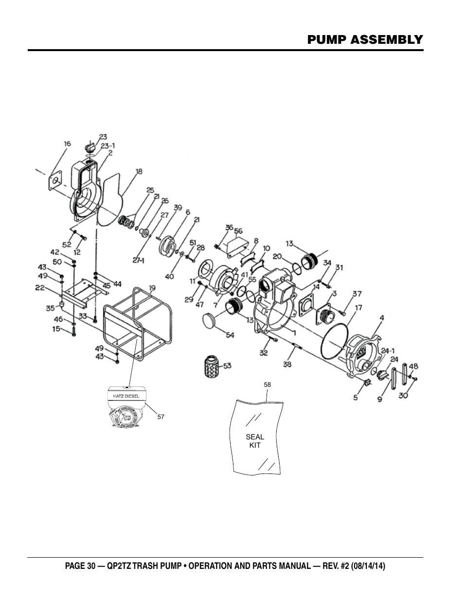 Pump assembly | Multiquip QP2TZ User Manual | Page 30 / 36