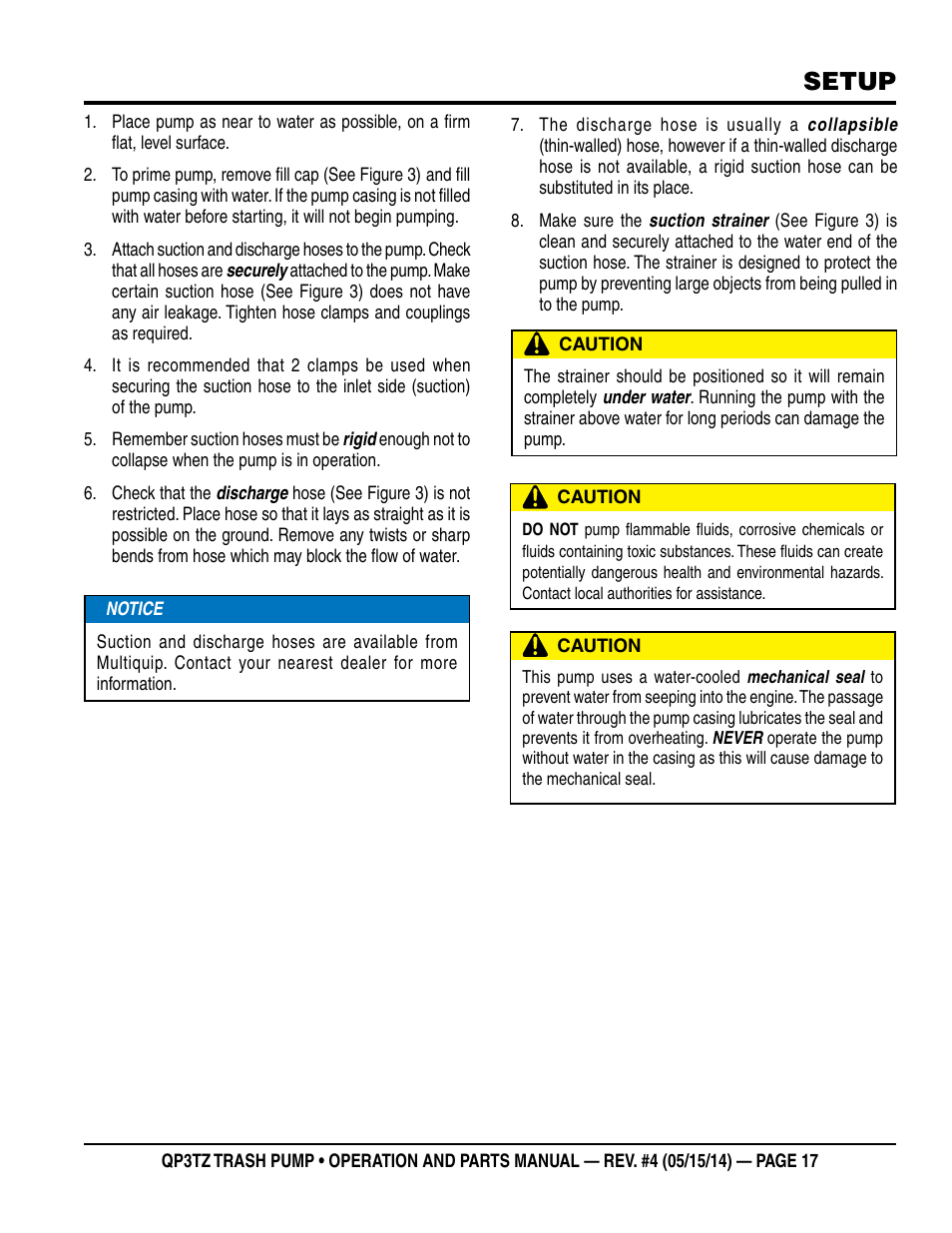 Setup | Multiquip QP3TZ User Manual | Page 17 / 36