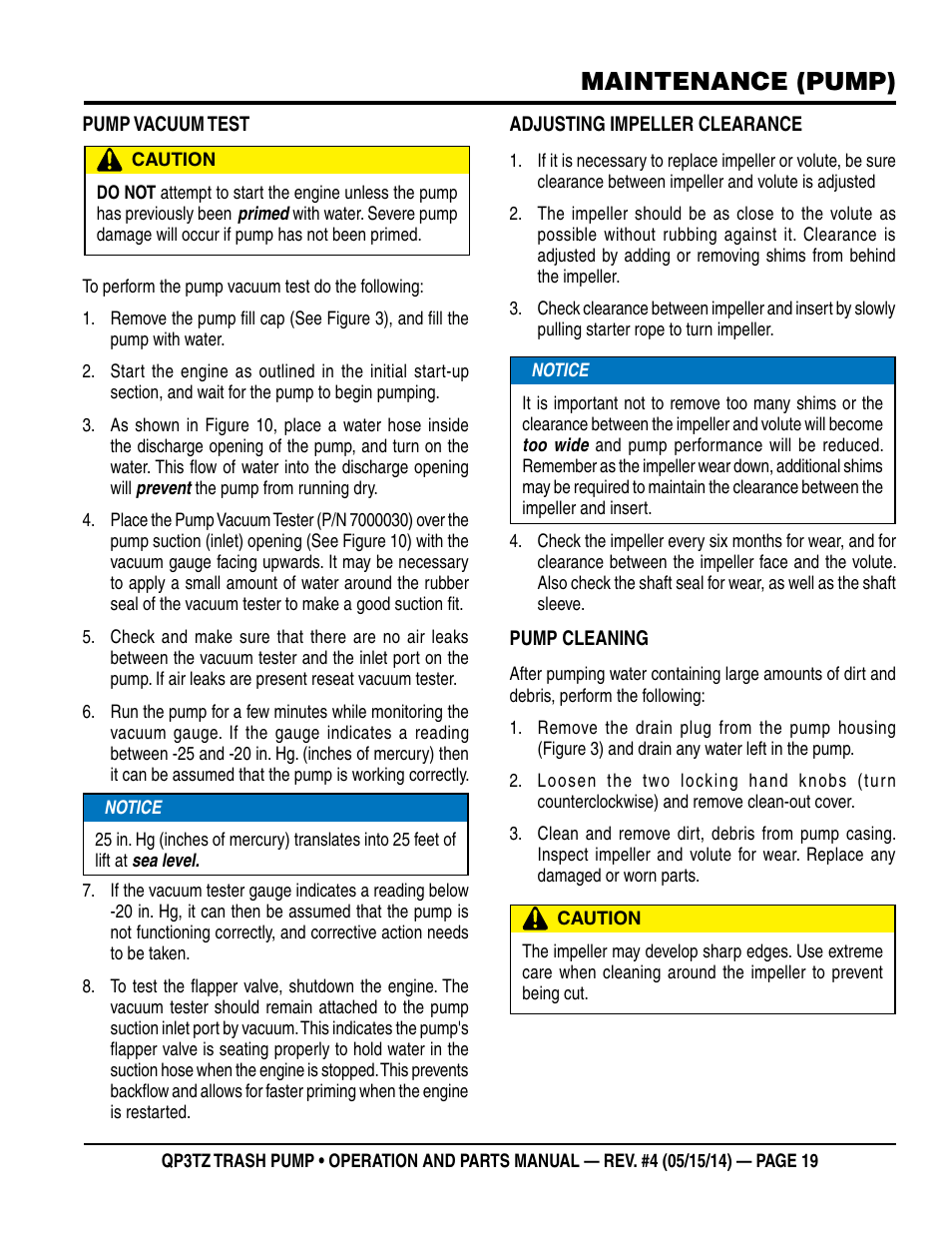 Maintenance (pump) | Multiquip QP3TZ User Manual | Page 19 / 36