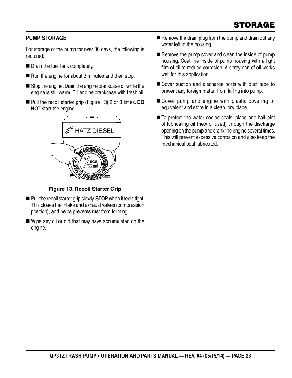 Storage | Multiquip QP3TZ User Manual | Page 23 / 36