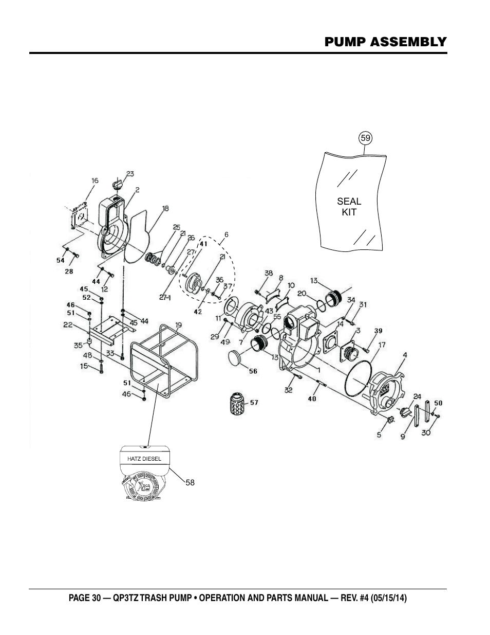 Pump assembly | Multiquip QP3TZ User Manual | Page 30 / 36