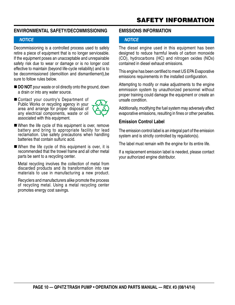 Safety information | Multiquip QP4TZ User Manual | Page 10 / 36