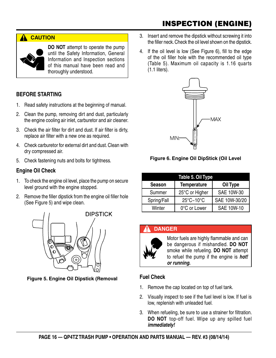 Inspection (engine) | Multiquip QP4TZ User Manual | Page 16 / 36