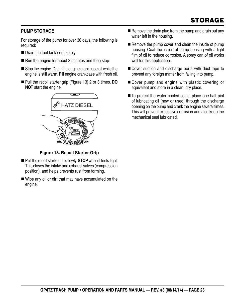 Storage | Multiquip QP4TZ User Manual | Page 23 / 36