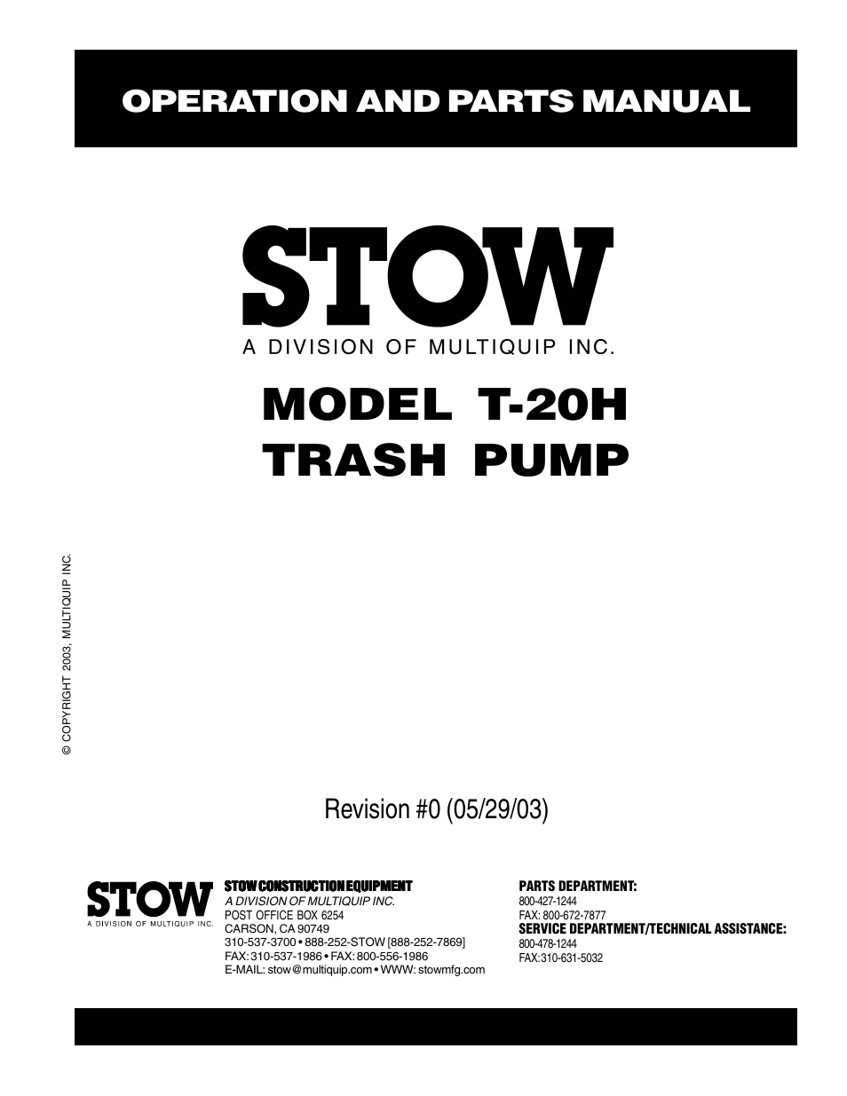 Multiquip T20H User Manual | 70 pages