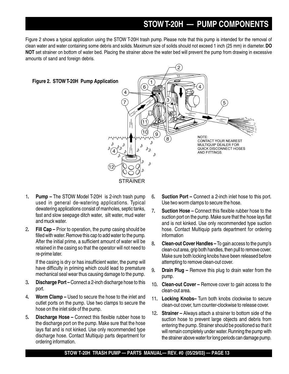 Stow t-20h — pump components | Multiquip T20H User Manual | Page 13 / 70