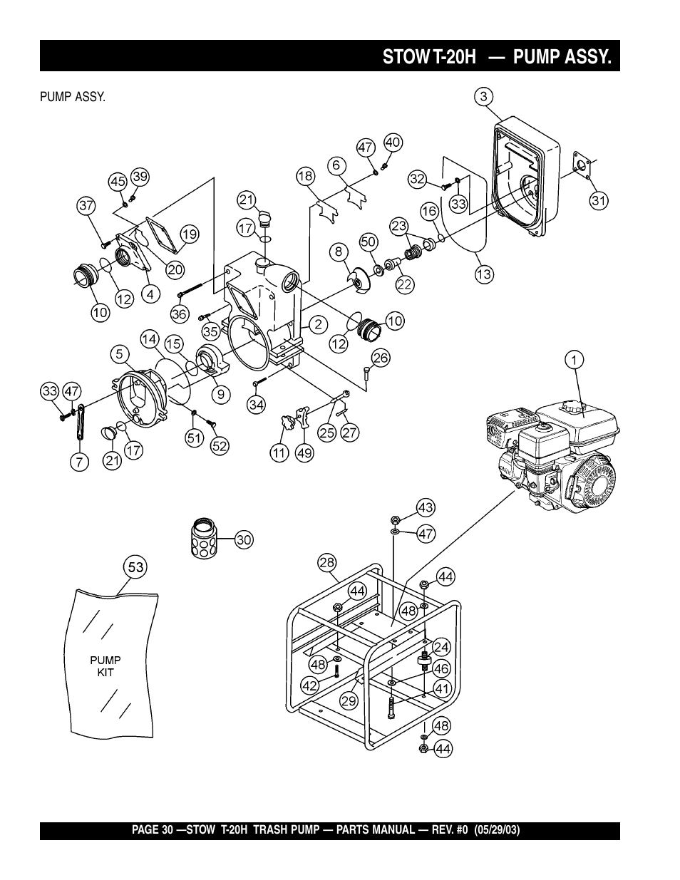 Stow t-20h — pump assy | Multiquip T20H User Manual | Page 30 / 70