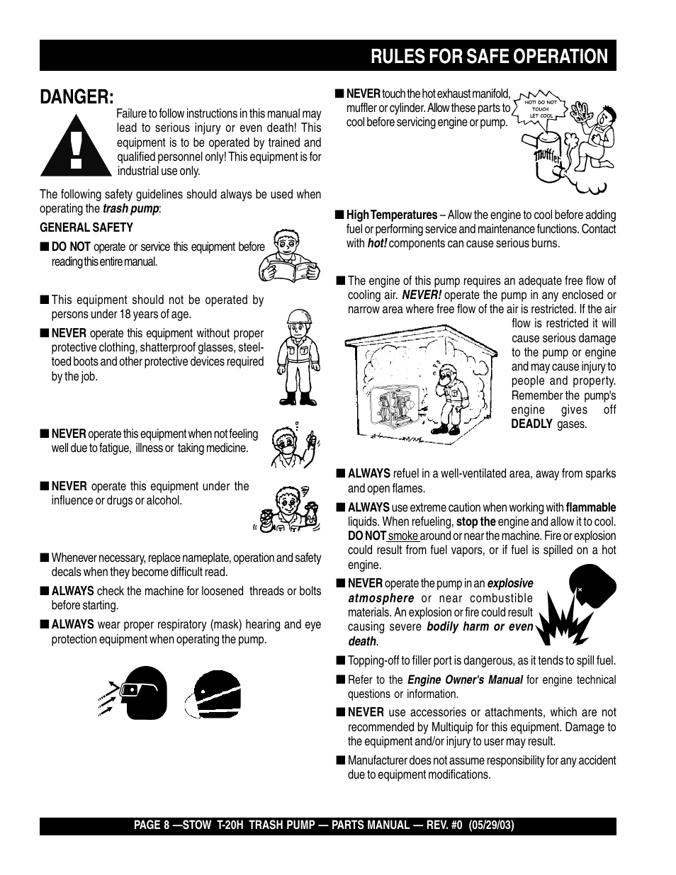 Rules for safe operation, Danger | Multiquip T20H User Manual | Page 8 / 70