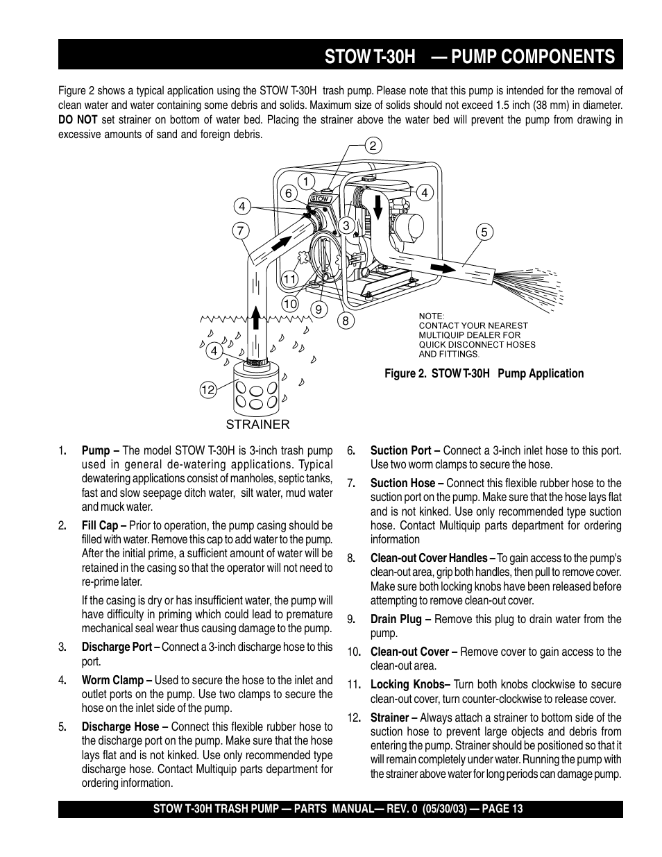 Stow t-30h — pump components | Multiquip T30H User Manual | Page 13 / 70