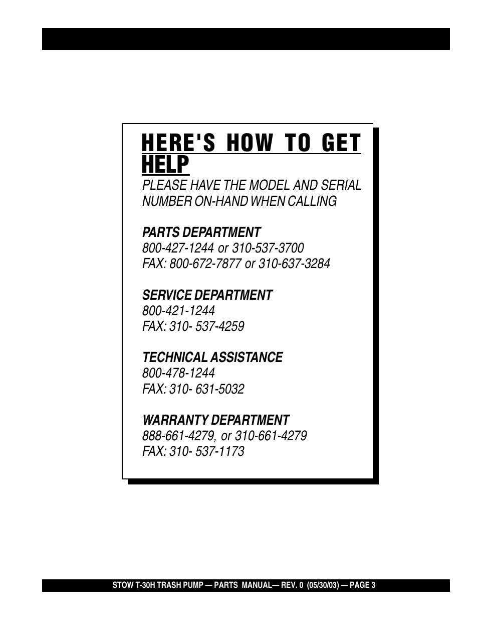 Here's how to get help | Multiquip T30H User Manual | Page 3 / 70