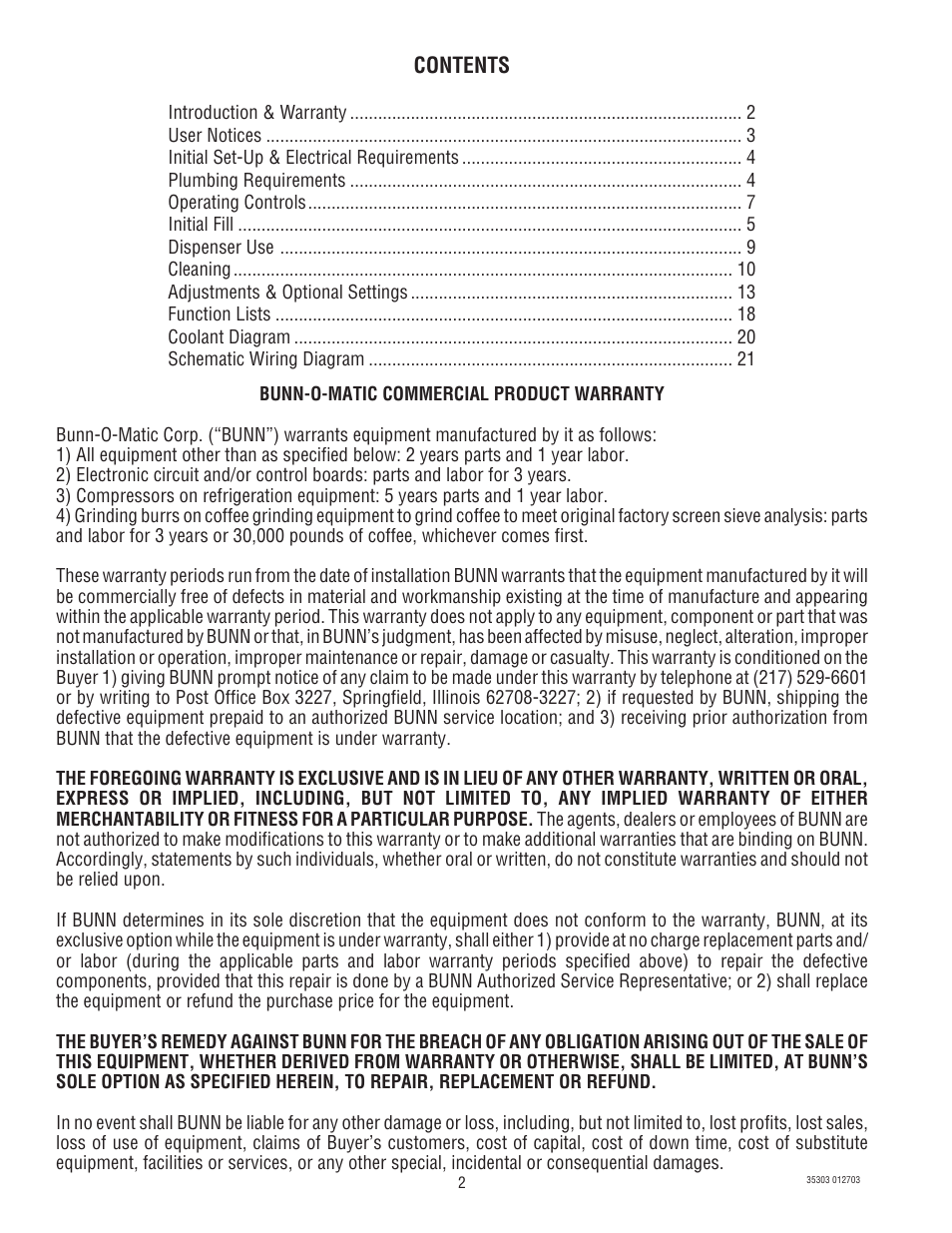 Bunn JDF-2 User Manual | Page 2 / 21