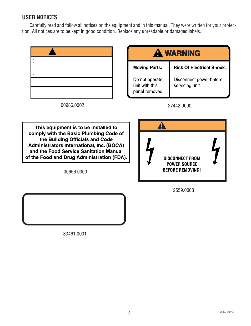 Warning, User notices | Bunn JDF-2 User Manual | Page 3 / 21