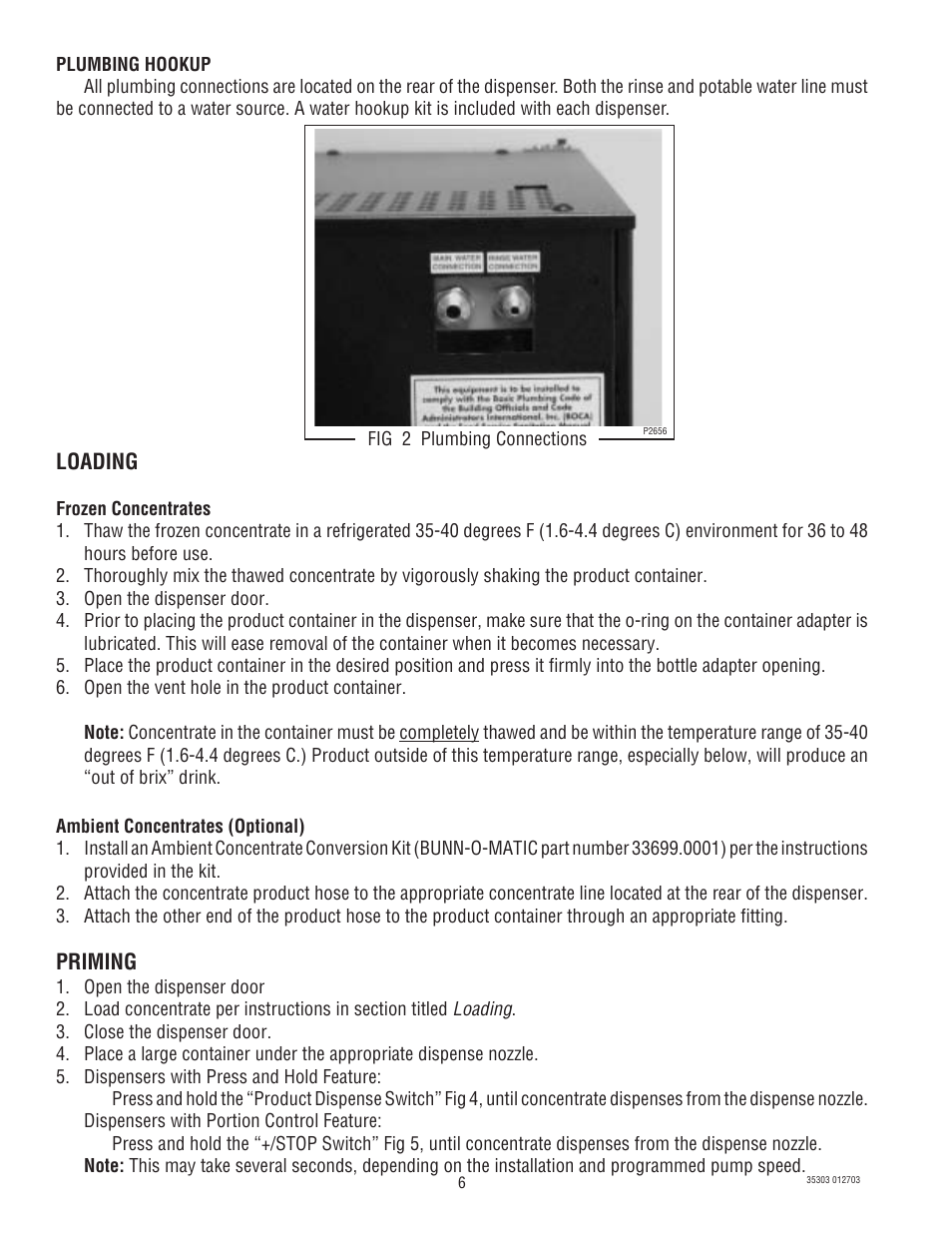 Loading, Priming | Bunn JDF-2 User Manual | Page 6 / 21