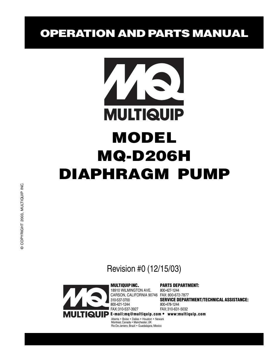 Multiquip MQD206H User Manual | 70 pages