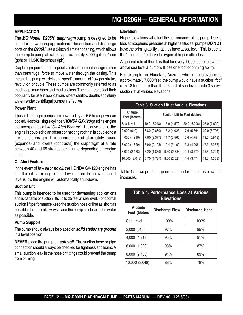 Mq-d206h— general information | Multiquip MQD206H User Manual | Page 12 / 70