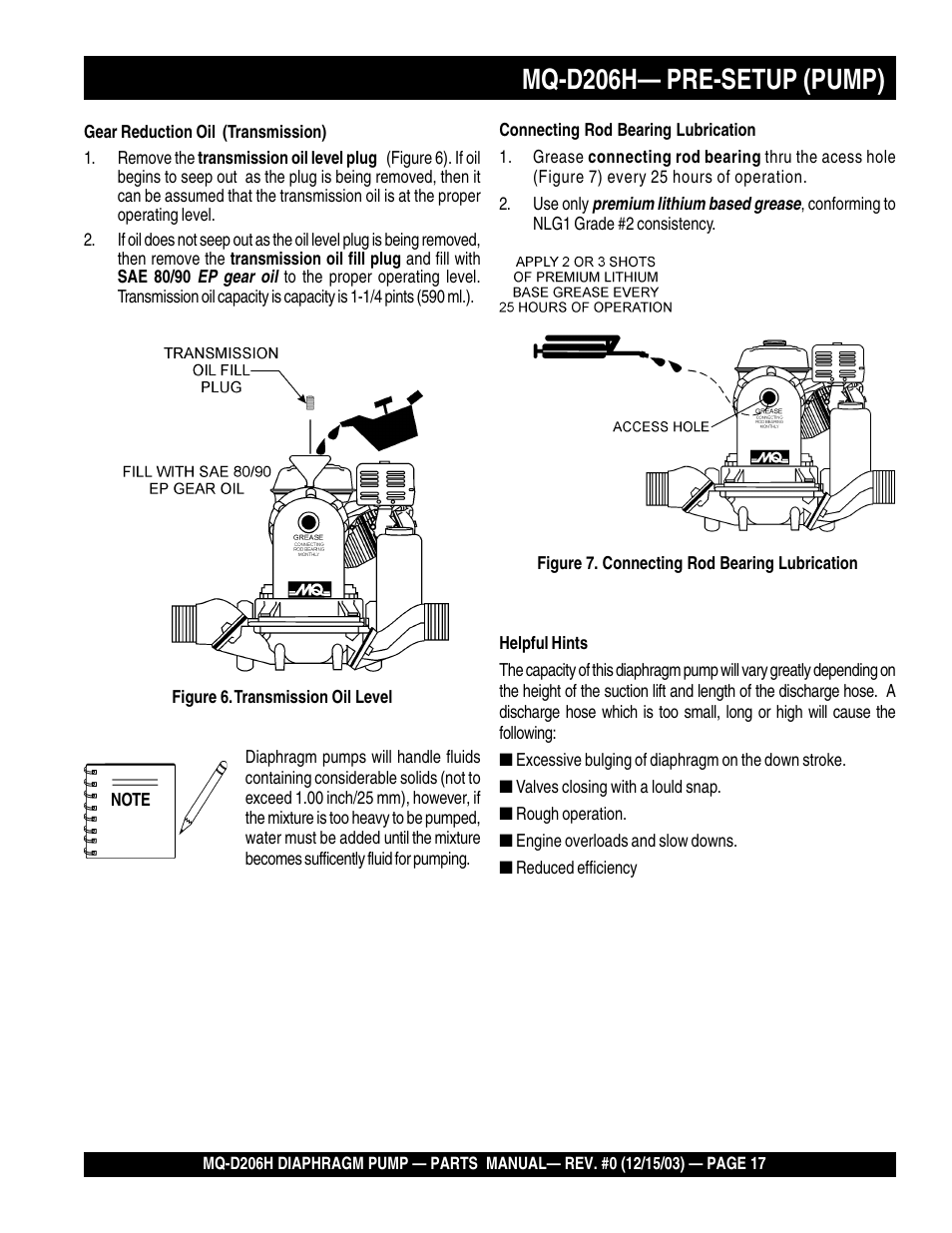 Mq-d206h— pre-setup (pump) | Multiquip MQD206H User Manual | Page 17 / 70