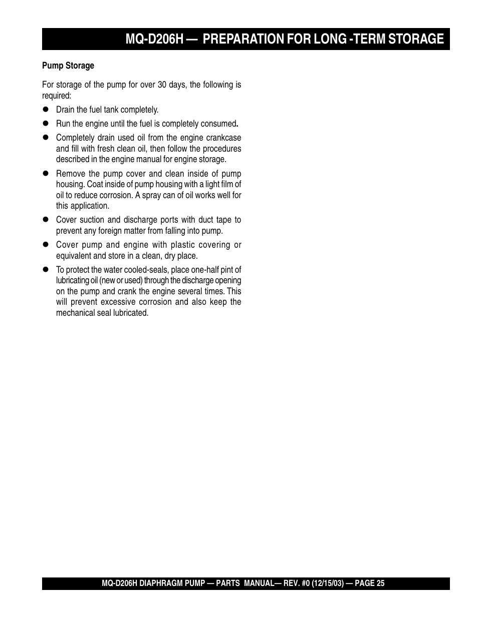 Mq-d206h — preparation for long -term storage | Multiquip MQD206H User Manual | Page 25 / 70