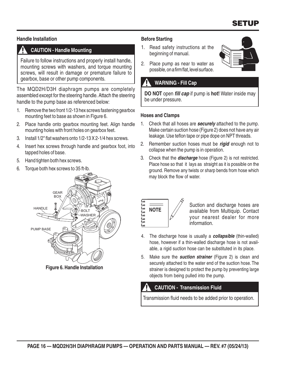 Setup | Multiquip MQD3H User Manual | Page 16 / 48