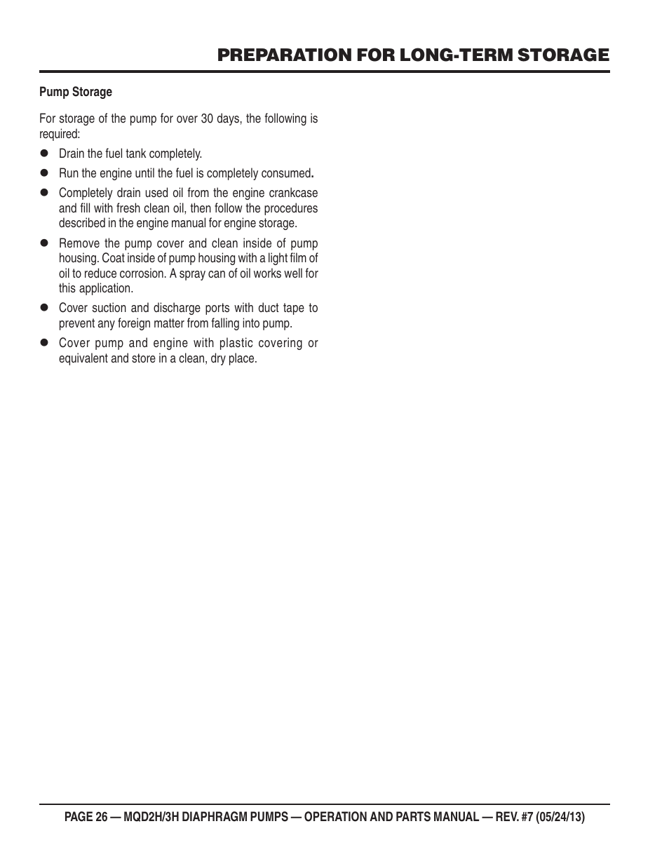 Preparation for long-term storage | Multiquip MQD3H User Manual | Page 26 / 48