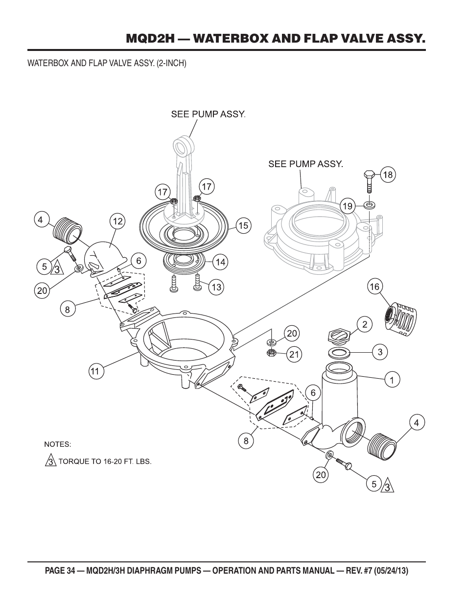 Mqd2h — waterbox and flap valve assy | Multiquip MQD3H User Manual | Page 34 / 48