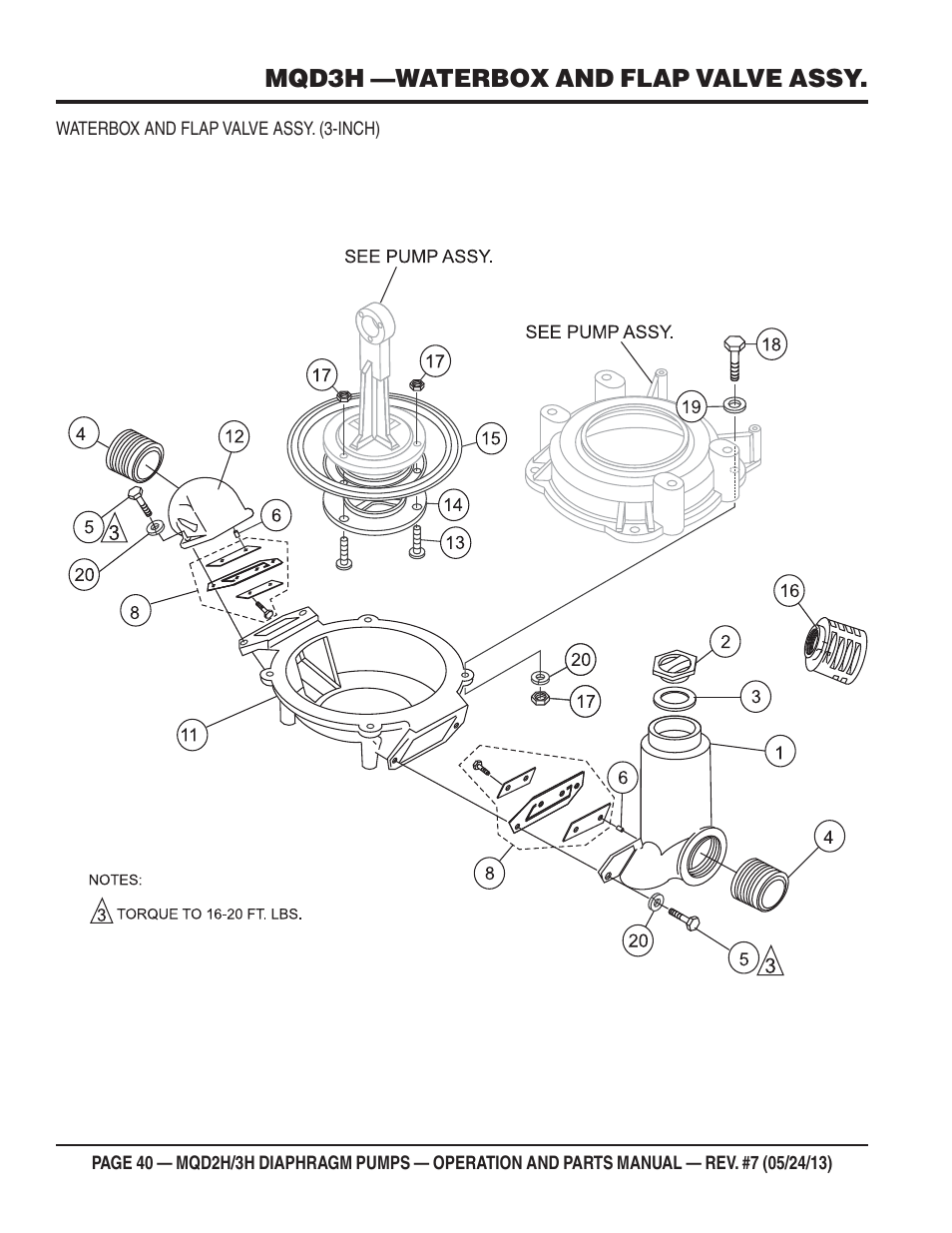 Mqd3h —waterbox and flap valve assy | Multiquip MQD3H User Manual | Page 40 / 48