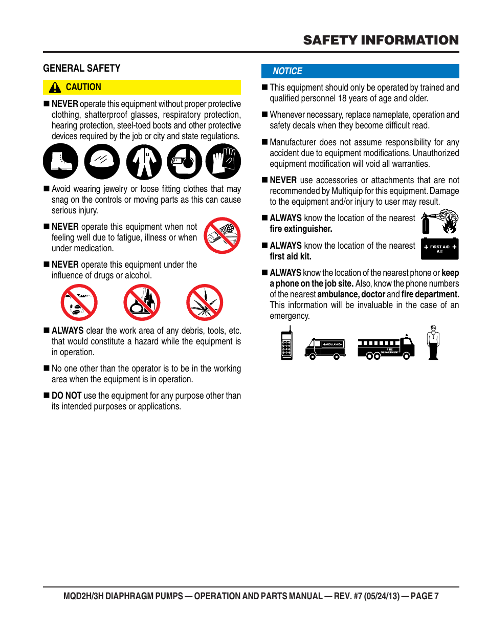 Safety information | Multiquip MQD3H User Manual | Page 7 / 48