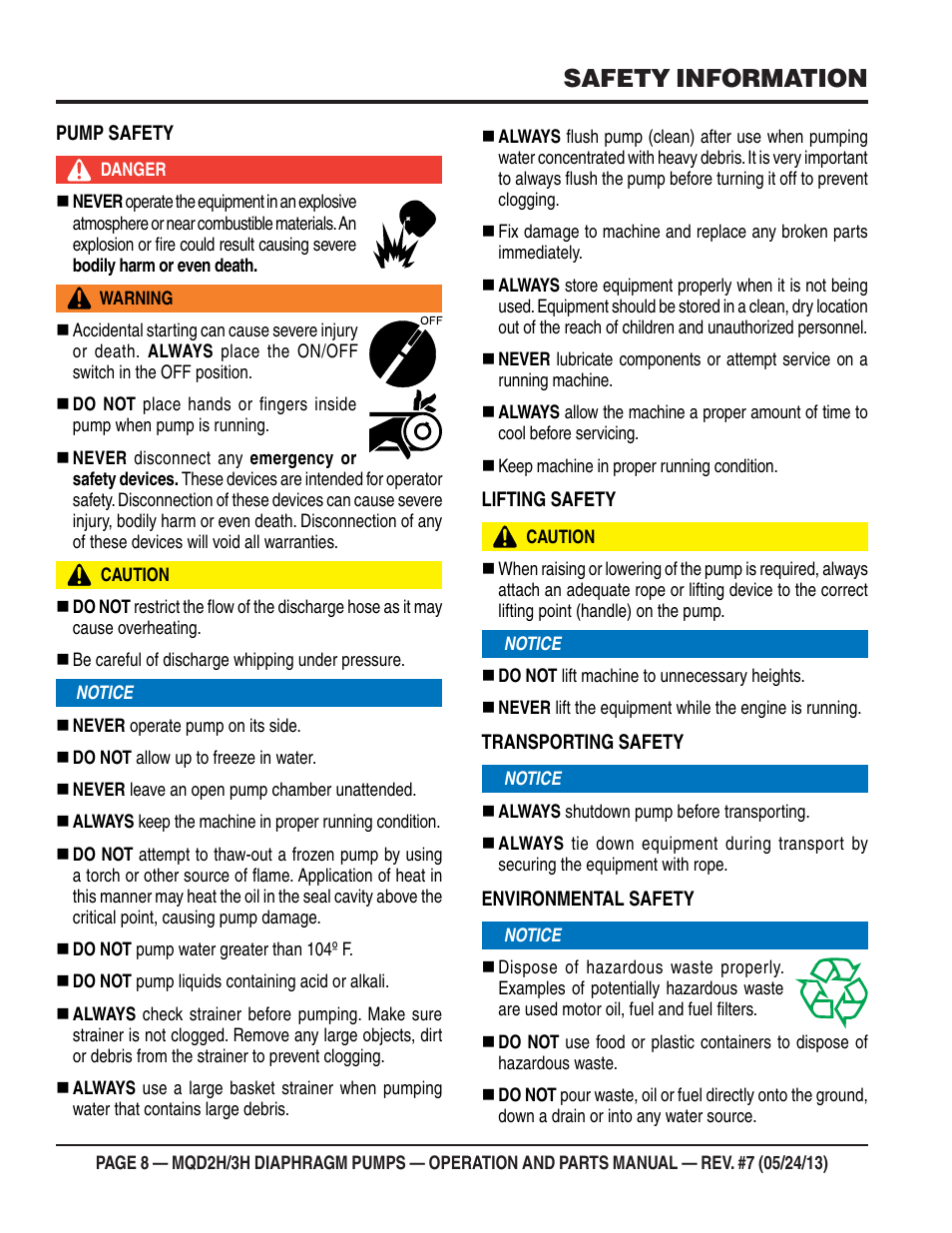 Safety information | Multiquip MQD3H User Manual | Page 8 / 48