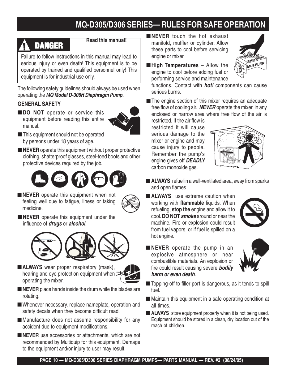 Danger | Multiquip MQD306 User Manual | Page 10 / 76