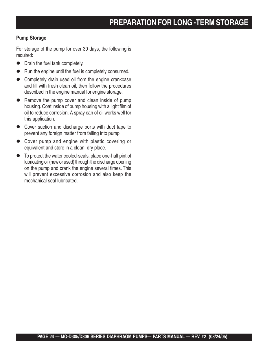 Preparation for long -term storage | Multiquip MQD306 User Manual | Page 24 / 76