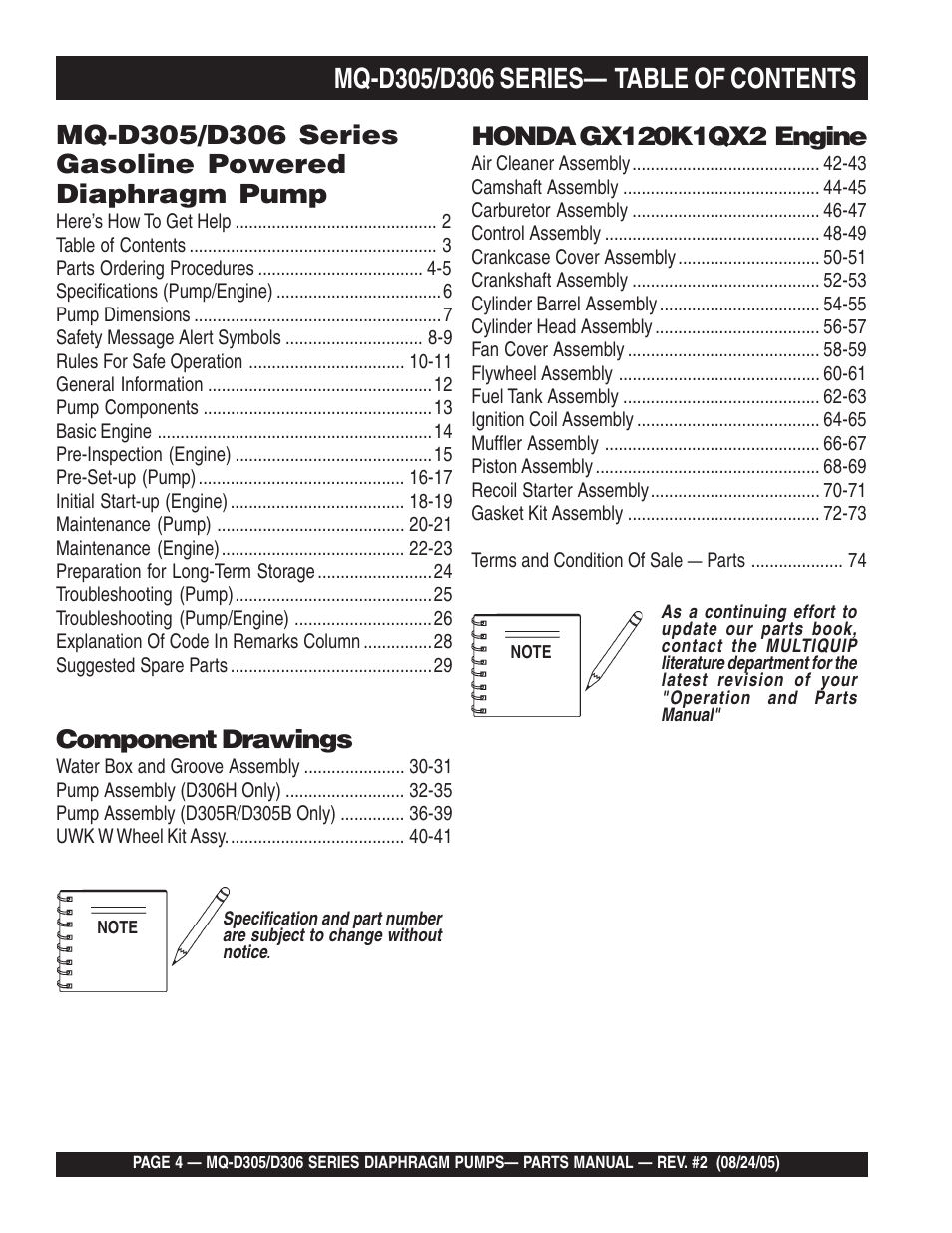 Component drawings | Multiquip MQD306 User Manual | Page 4 / 76