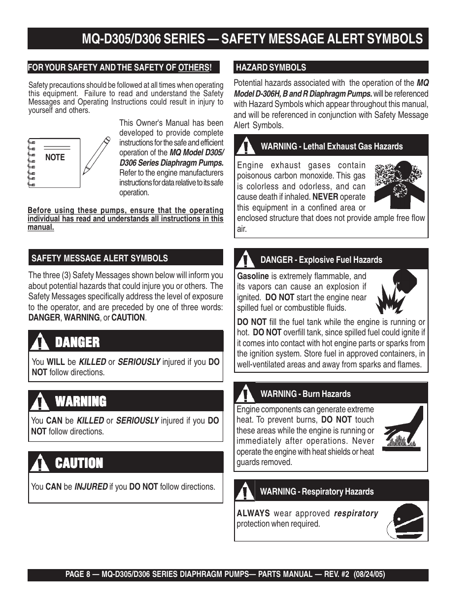 Danger, Warning, Caution | Multiquip MQD306 User Manual | Page 8 / 76