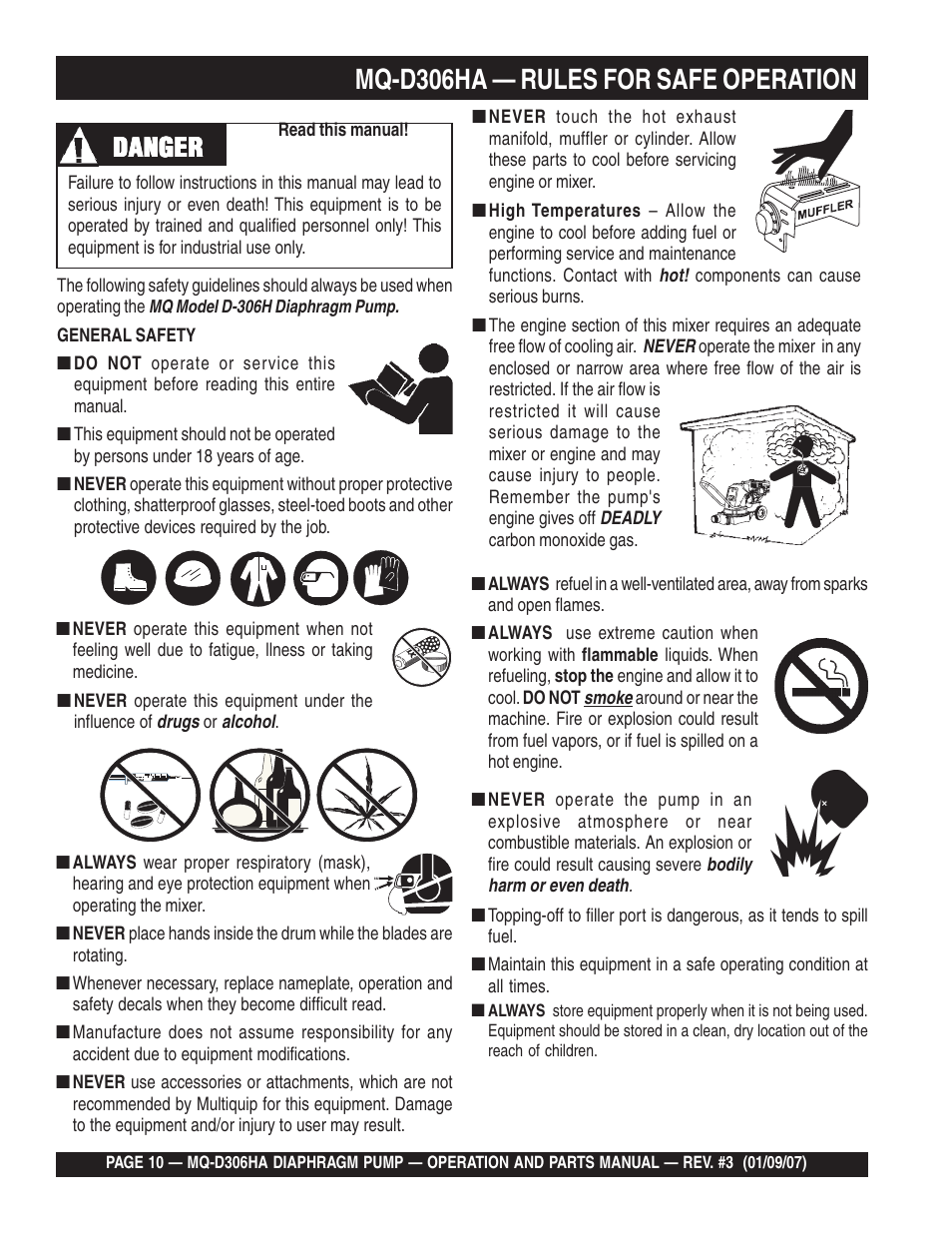 Mq-d306ha — rules for safe operation, Danger | Multiquip MQD306HA User Manual | Page 10 / 70