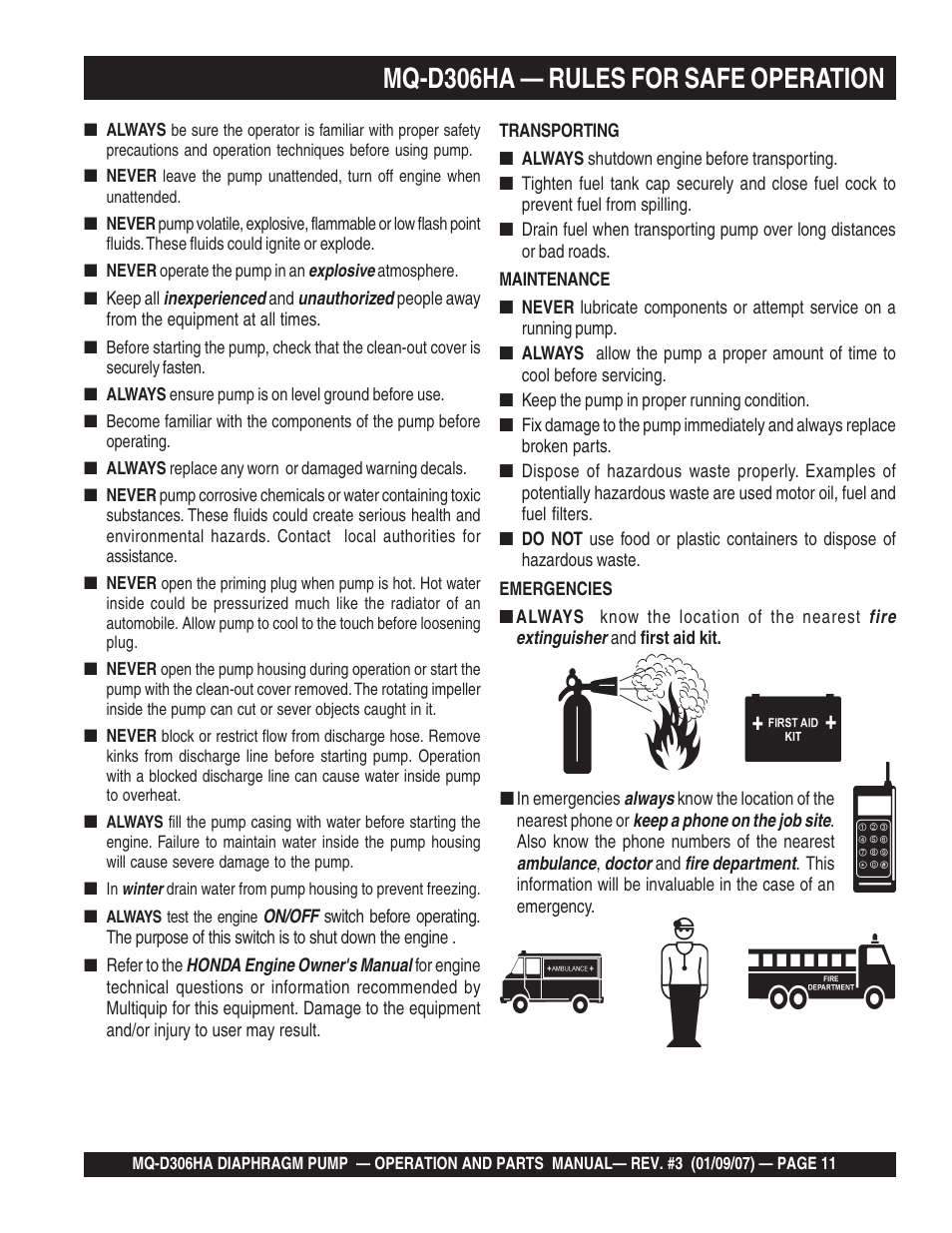 Mq-d306ha — rules for safe operation | Multiquip MQD306HA User Manual | Page 11 / 70