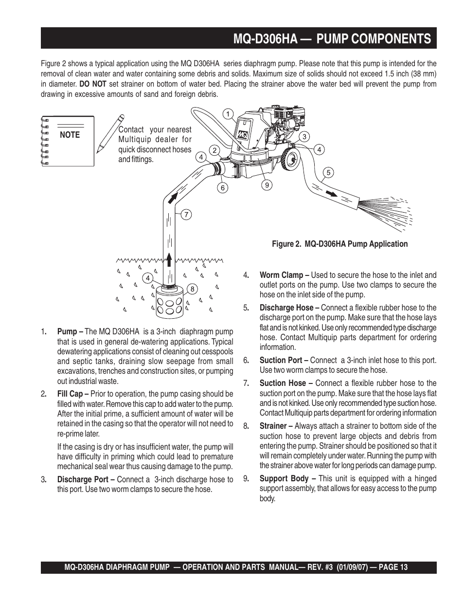 Mq-d306ha — pump components | Multiquip MQD306HA User Manual | Page 13 / 70