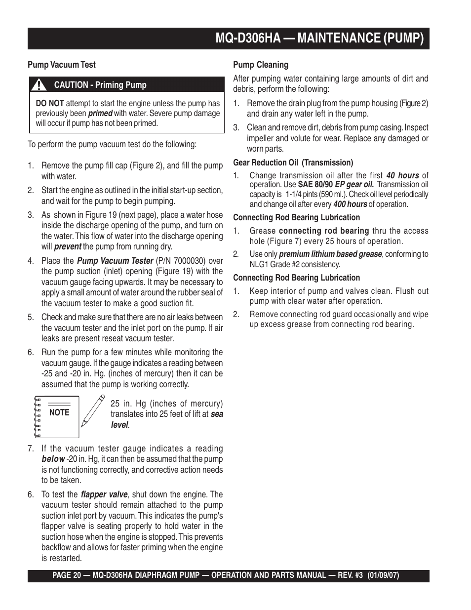 Mq-d306ha — maintenance (pump) | Multiquip MQD306HA User Manual | Page 20 / 70