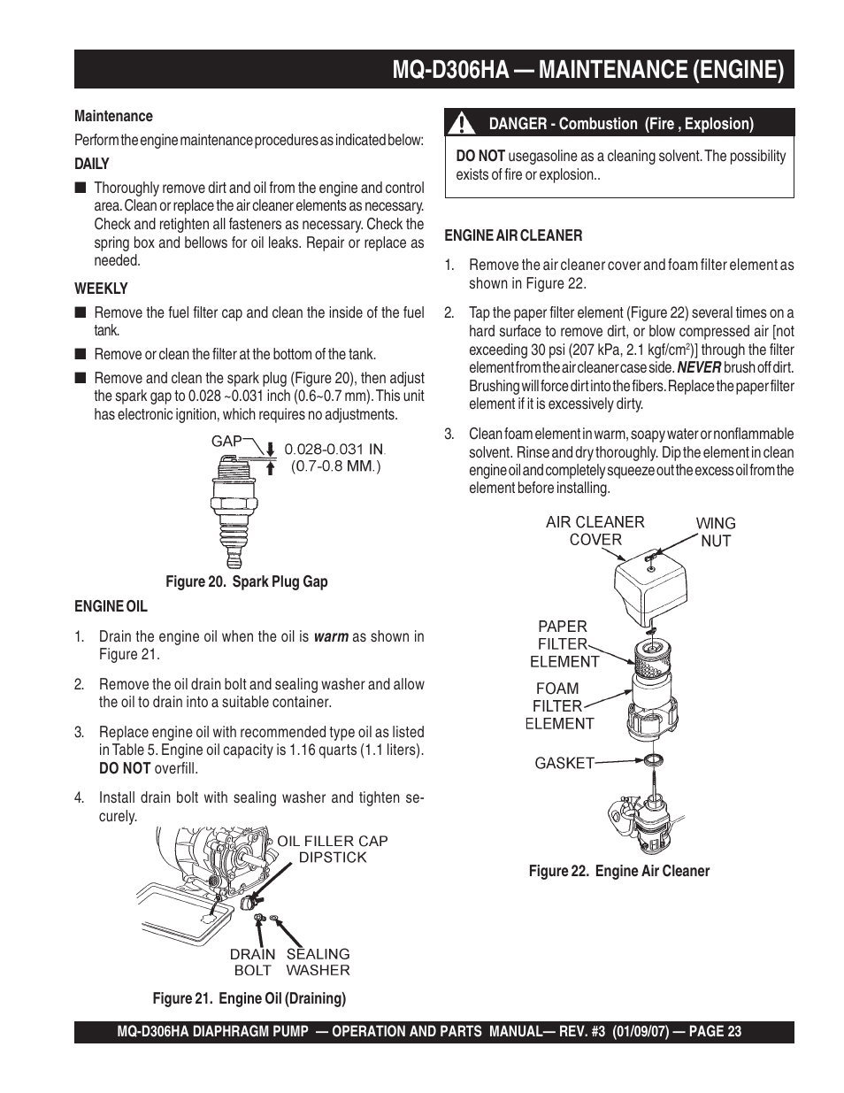 Mq-d306ha — maintenance (engine) | Multiquip MQD306HA User Manual | Page 23 / 70