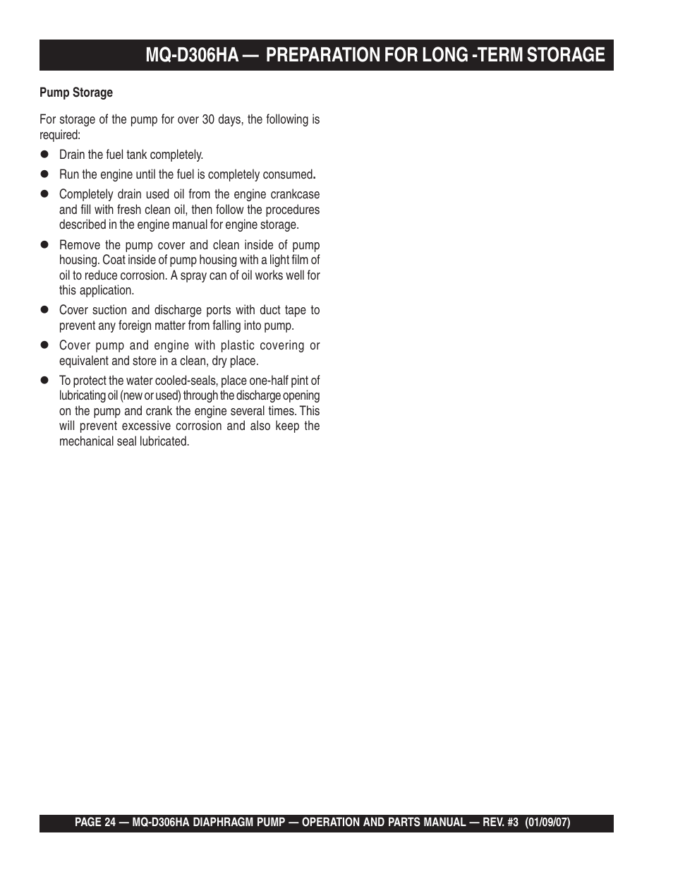 Mq-d306ha — preparation for long -term storage | Multiquip MQD306HA User Manual | Page 24 / 70