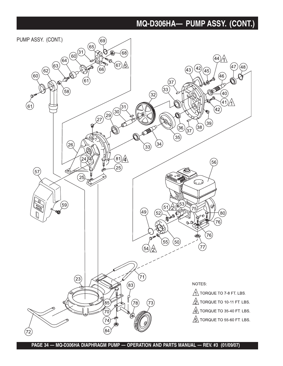 Mq-d306ha— pump assy. (cont.) | Multiquip MQD306HA User Manual | Page 34 / 70